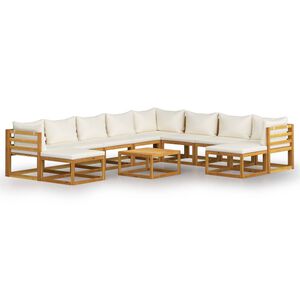 vidaXL 11 pcs conjunto lounge jardim c/ almofad&otilde;es ac&aacute;cia maci&ccedil;a creme