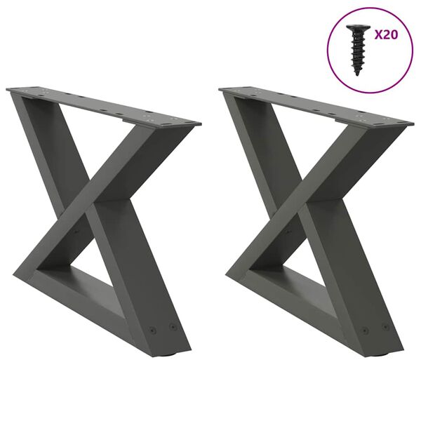 vidaXL P&eacute;s para mesa de centro 2 pe&ccedil;as antracite 50x(30-31,3) cm a&ccedil;o