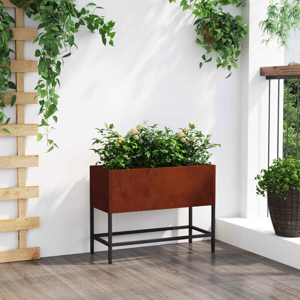 vidaXL Vaso Elevado para Jardim Ferro Enferrujado 60 x 26 x 45 cm