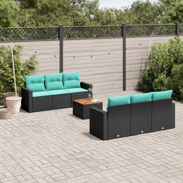 vidaXL 7 pcs conjunto de sof&aacute;s p/ jardim c/ almofad&otilde;es vime PE preto