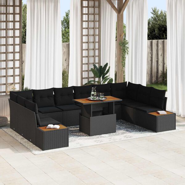 vidaXL Conjunto de Sof&aacute; de Jardim 11 pcs Preto Rattan Sint&eacute;tico