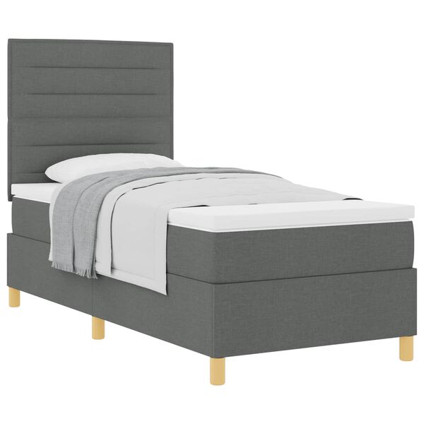 vidaXL Cama Box com colch&atilde;o Cinza Escuro 90 x 200 cm tecido