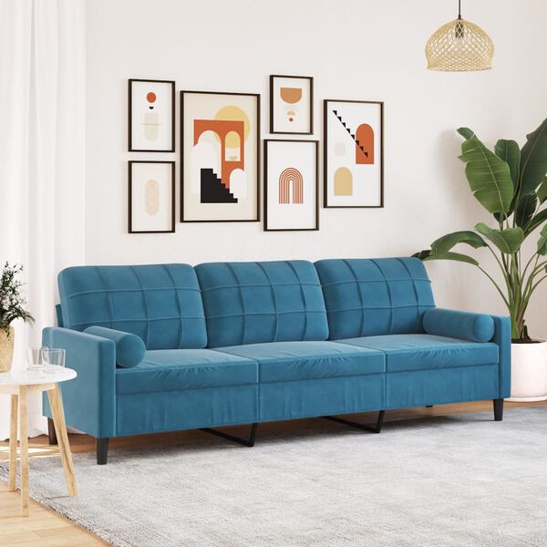 vidaXL Sof&aacute; 3 lugares c/ almofadas decorativas 210 cm veludo azul