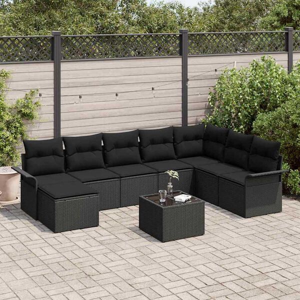 vidaXL Conjunto de Sof&aacute; de Jardim 9 pcs Bege Rattan Sint&eacute;tico