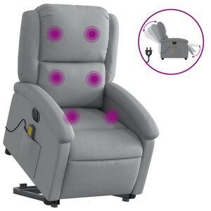 vidaXL Poltrona el&eacute;trica reclin&aacute;vel massagens tecido cinzento-claro
