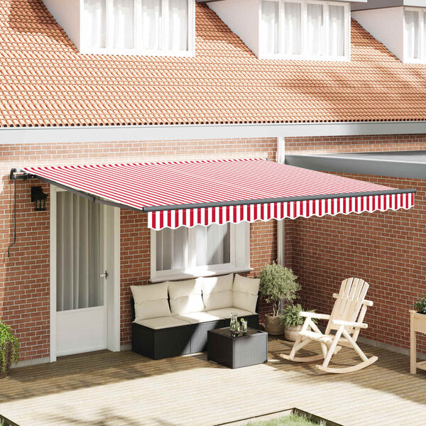 vidaXL Toldo Retr&aacute;til Vermelho e Branco 400 &times; 300 cm Poli&eacute;ster e A&ccedil;o