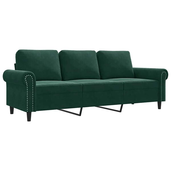 vidaXL Sof&aacute; de 3 lugares 180 cm veludo verde-escuro