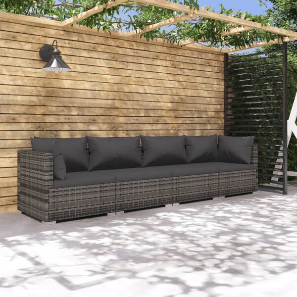 vidaXL 4 pcs conjunto lounge de jardim c/ almofad&otilde;es vime PE cinzento