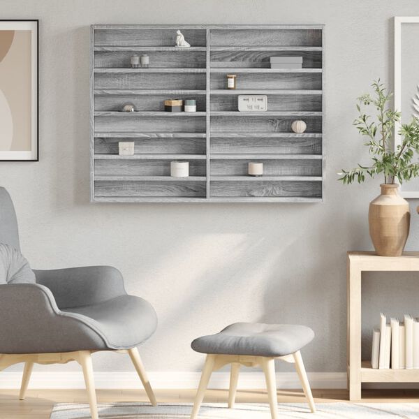 vidaXL Arm&aacute;rio vitrine 100x8,5x75 cm derivados de madeira cinza sonoma