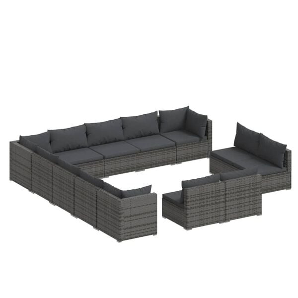 vidaXL 13 pcs conjunto lounge de jardim c/ almofad&otilde;es vime PE cinzento