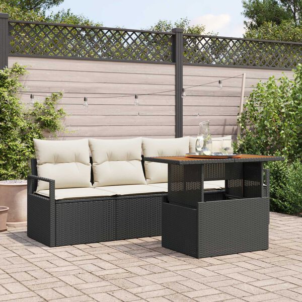 vidaXL Conjunto de Sof&aacute; de Jardim 5 pcs Preto Rattan Sint&eacute;tico