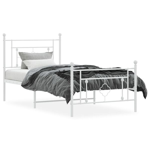 vidaXL Estrutura de cama com cabeceira e p&eacute;s 90x190 cm metal branco