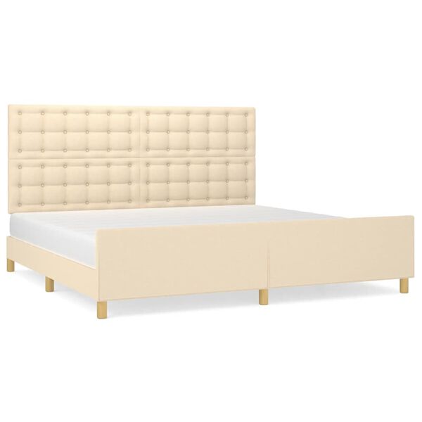 vidaXL Estrutura de cama sem colch&atilde;o 200x200 cm tecido cor creme