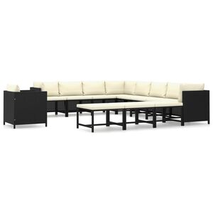 vidaXL 12 pcs conjunto lounge de jardim c/ almofad&otilde;es vime PE preto