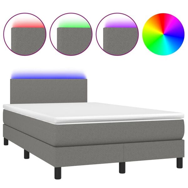 vidaXL Cama box spring c/ colch&atilde;o e LED 120x200 cm tecido cinza-escuro