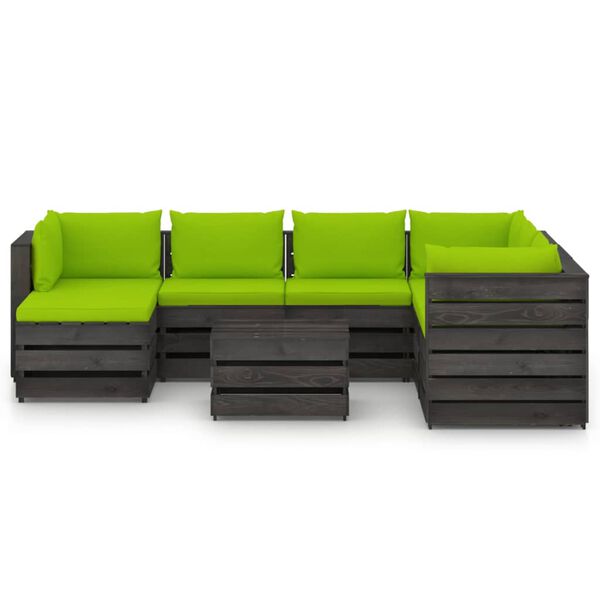 vidaXL 8 pcs conj. lounge jardim + almofad&otilde;es madeira impreg. cinzento