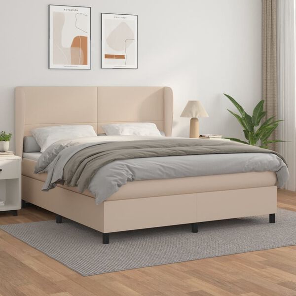vidaXL Cama com molas/colch&atilde;o 180x200 cm couro artificial cappuccino