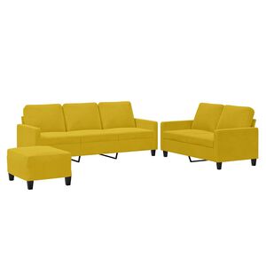 vidaXL 3 pcs conjunto de sof&aacute;s com almofad&otilde;es veludo amarelo