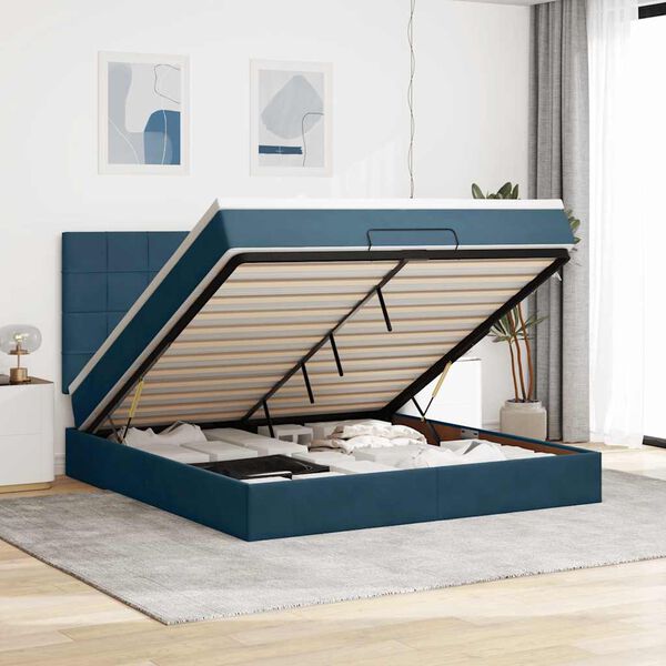 vidaXL Estrutura cama otomana colch&otilde;es 180x200 cm veludo azul escuro