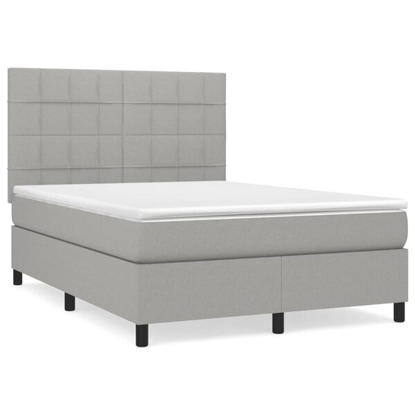 vidaXL Cama com molas/colch&atilde;o 140x190 cm tecido cinzento-claro