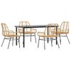 vidaXL Conjunto jantar jardim 5 pe&ccedil;as vidro vime PE castanho