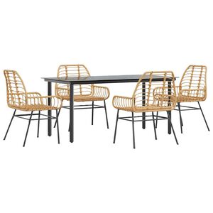 vidaXL Conjunto jantar jardim 5 pe&ccedil;as vidro vime PE castanho