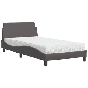 vidaXL Cama com colch&atilde;o Dover 100x200 cm couro artificial cinzento