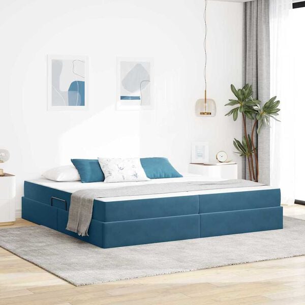 vidaXL Cama com arruma&ccedil;&atilde;o e colch&atilde;o Azul Escuro 200 x 200 cm Veludo