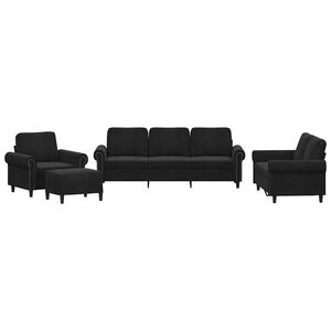 vidaXL 4 pcs conjunto de sof&aacute;s com almofad&otilde;es veludo preto