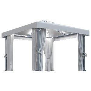 vidaXL Gazebo com cortinas e cord&otilde;es de luzes LED 3x3 m branco nata