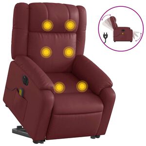 vidaXL Poltrona reclin. elevat&oacute;ria el&eacute;trica couro artif vermelho-tinto