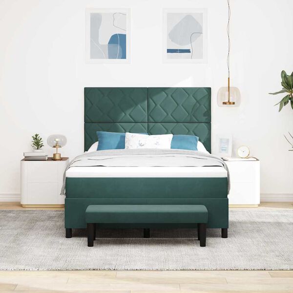 vidaXL Cama Box com colch&atilde;o Verde Escuro 140 x 190 cm Veludo