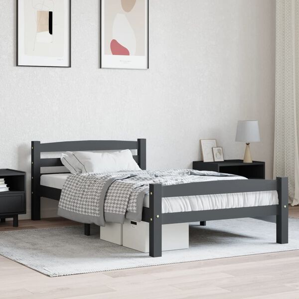 vidaXL Estrutura de cama 100x200 cm pinho maci&ccedil;o cinzento-escuro
