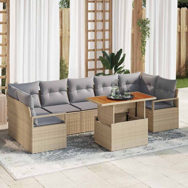 vidaXL Conjunto de Sof&aacute; de Jardim com almofada 8 pcs Bege e Cinza