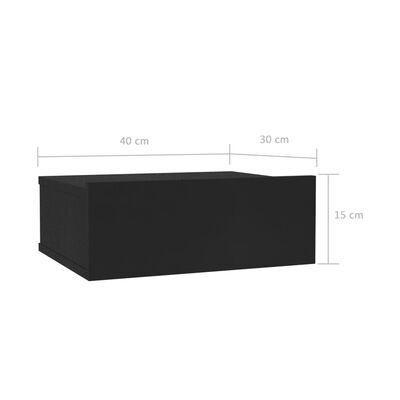 vidaXL Mesa de cabeceira suspensa 40x30x15 cm contraplacado preto