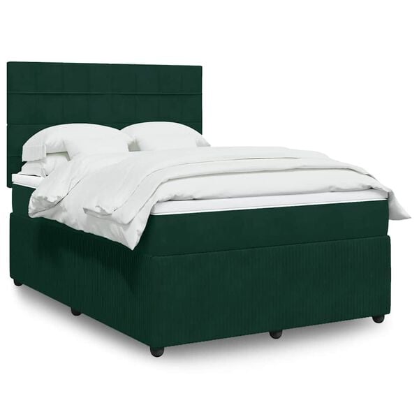 vidaXL Cama com molas/colch&atilde;o 160x200 cm veludo verde-escuro