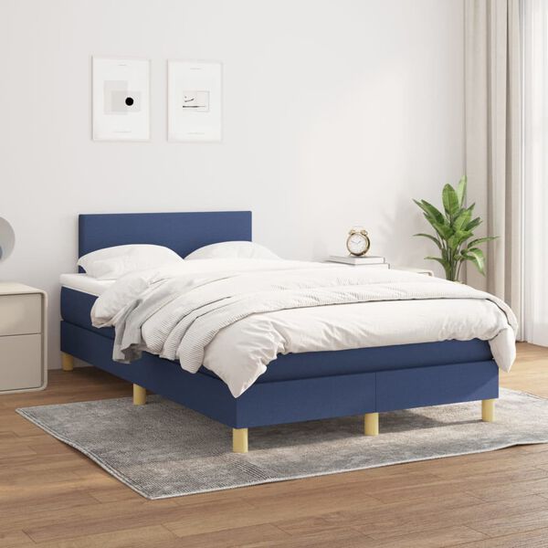 vidaXL Cama boxspring com colch&atilde;o 120x190 cm tecido azul