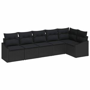 vidaXL Conjunto de Sof&aacute; de Jardim com almofada 6 pcs Preto vime PE