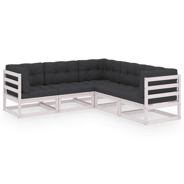 vidaXL 5 pcs conjunto lounge de jardim c/ almofad&otilde;es pinho maci&ccedil;o
