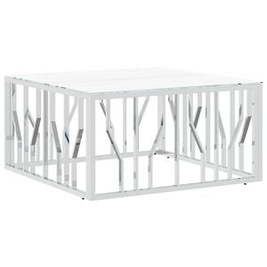 vidaXL Mesa de centro 80x80x40 cm a&ccedil;o inoxid&aacute;vel e vidro prateado