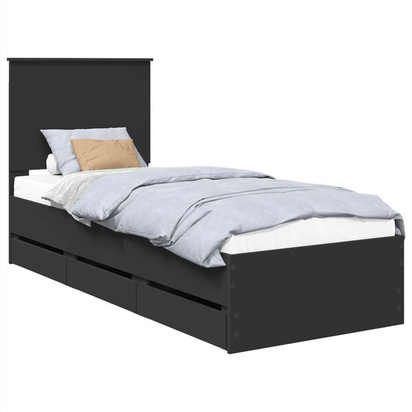 vidaXL Estrutura da Cama Preto 75 x 190 cm Madeira de Engenharia