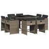 vidaXL 9 pcs conjunto de jantar p/ jardim c/ almofad&otilde;es vime PE cinza