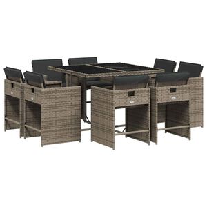 vidaXL 9 pcs conjunto de jantar p/ jardim c/ almofad&otilde;es vime PE cinza