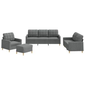 vidaXL 4 pcs conjunto de sof&aacute;s com almofad&otilde;es tecido cinzento-escuro