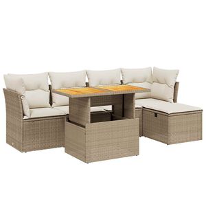 vidaXL 6 pcs conjunto de sof&aacute;s p/ jardim com almofad&otilde;es vime PE bege