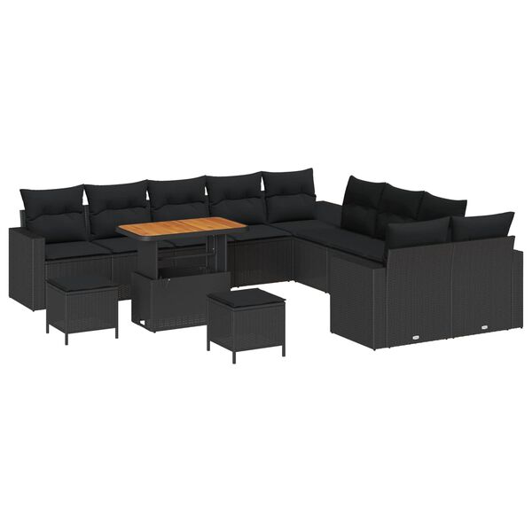 vidaXL Conjunto de Sof&aacute; de Jardim 13 pcs Preto vime PE