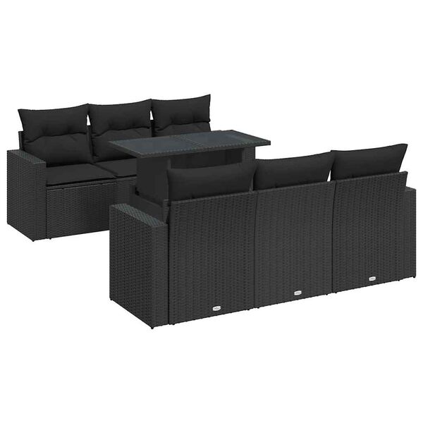 vidaXL 7 pcs conjunto de sof&aacute;s p/ jardim c/ almofad&otilde;es vime PE preto