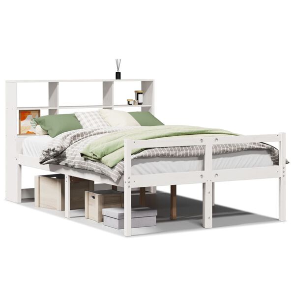 vidaXL Cama com estante sem colch&atilde;o 120x200 cm pinho maci&ccedil;o branco