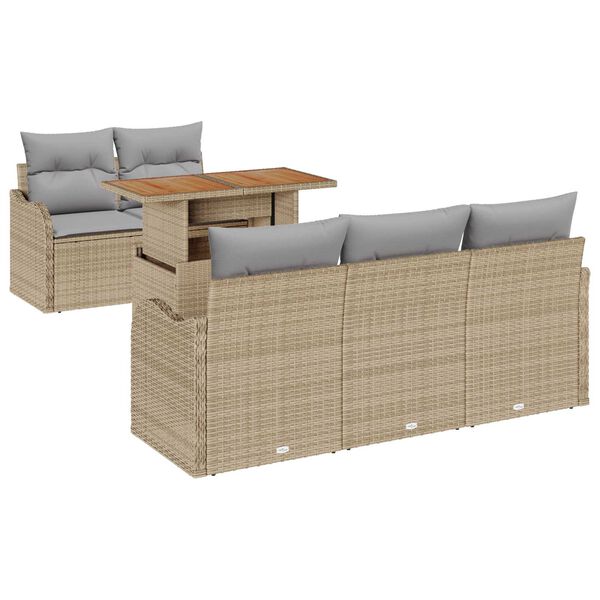 vidaXL Conjunto de Sof&aacute; de Jardim 6 pcs Bege Rattan Sint&eacute;tico