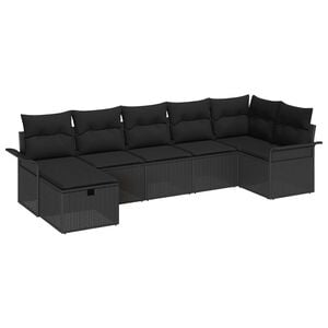 vidaXL Conjunto de Sof&aacute; de Jardim com almofada 7 pcs Preto vime PE